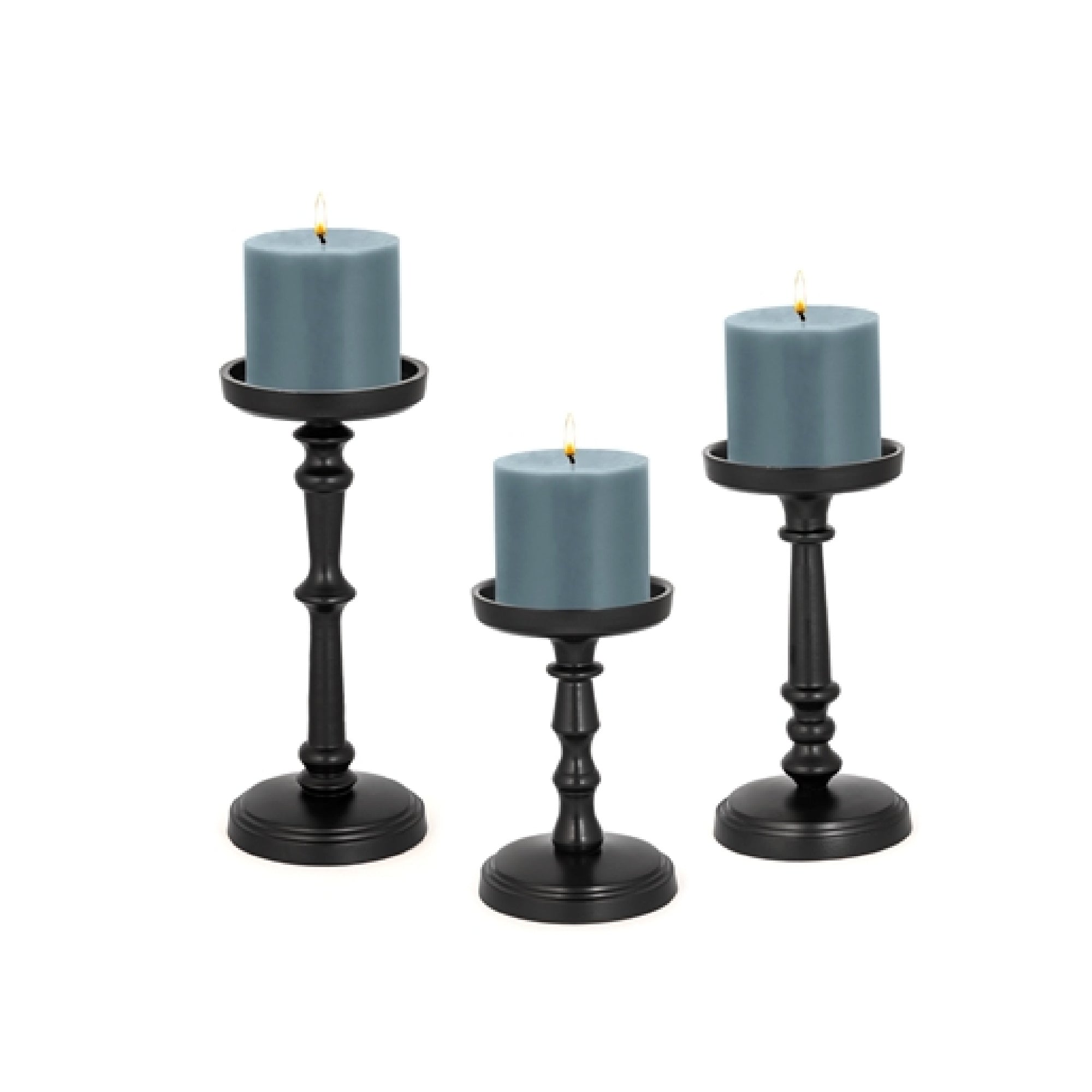 Black Pillar Candle Holder Set