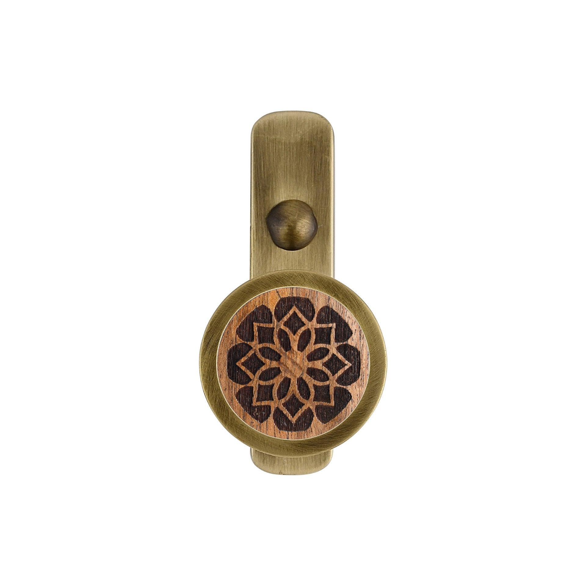BRASS WALL HOOK WITH ETCHED WOOD