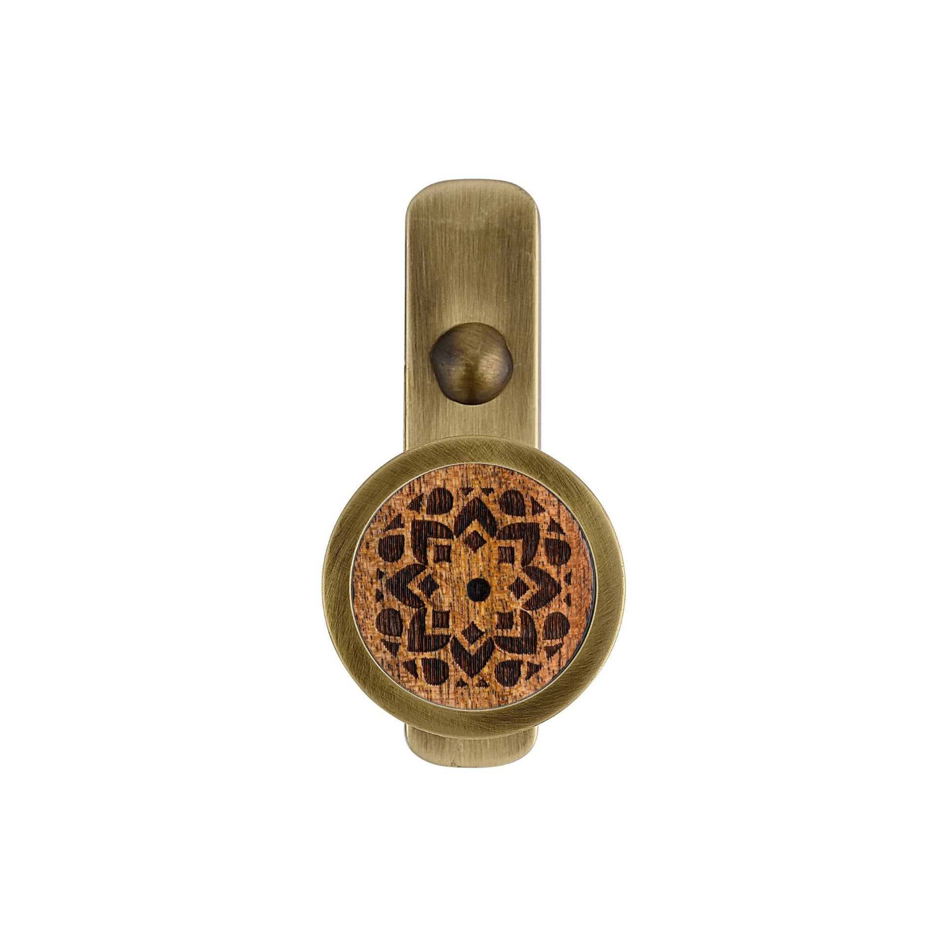 BRASS WALL HOOK WITH ETCHED WOOD