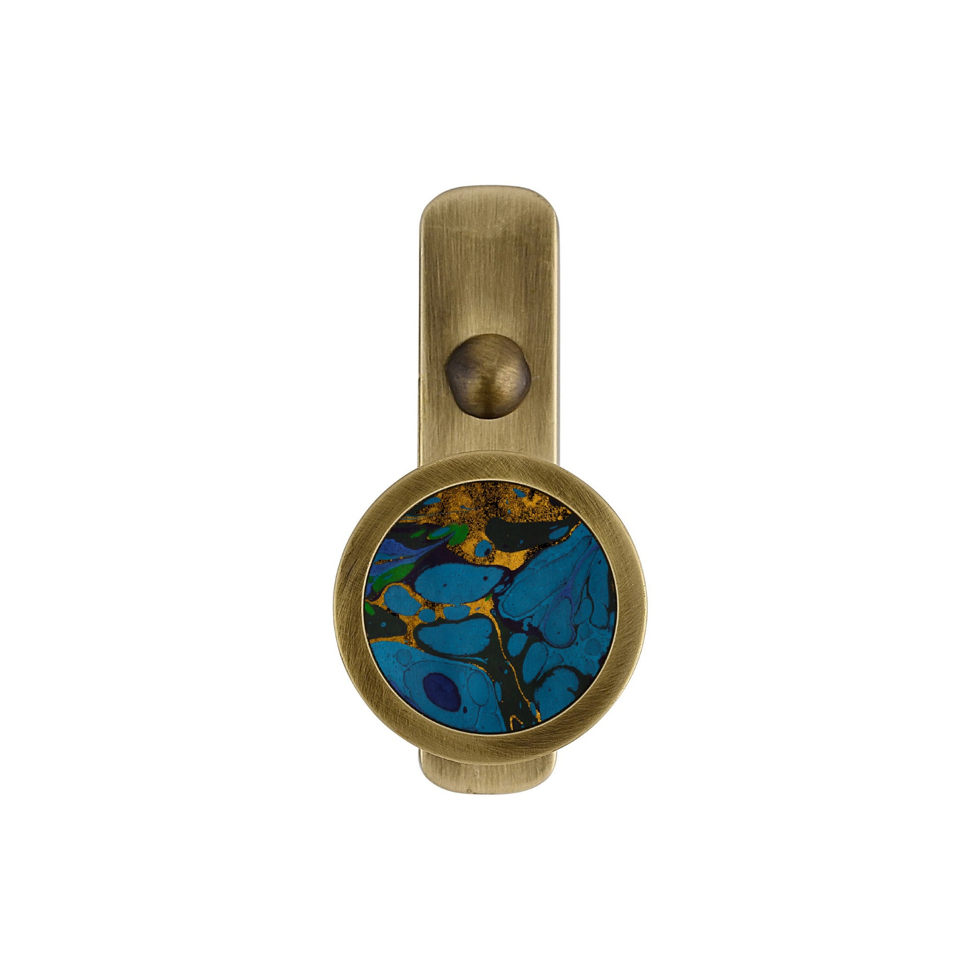 BRASS WALL HOOK WITH BLUE MARBLE PRINT