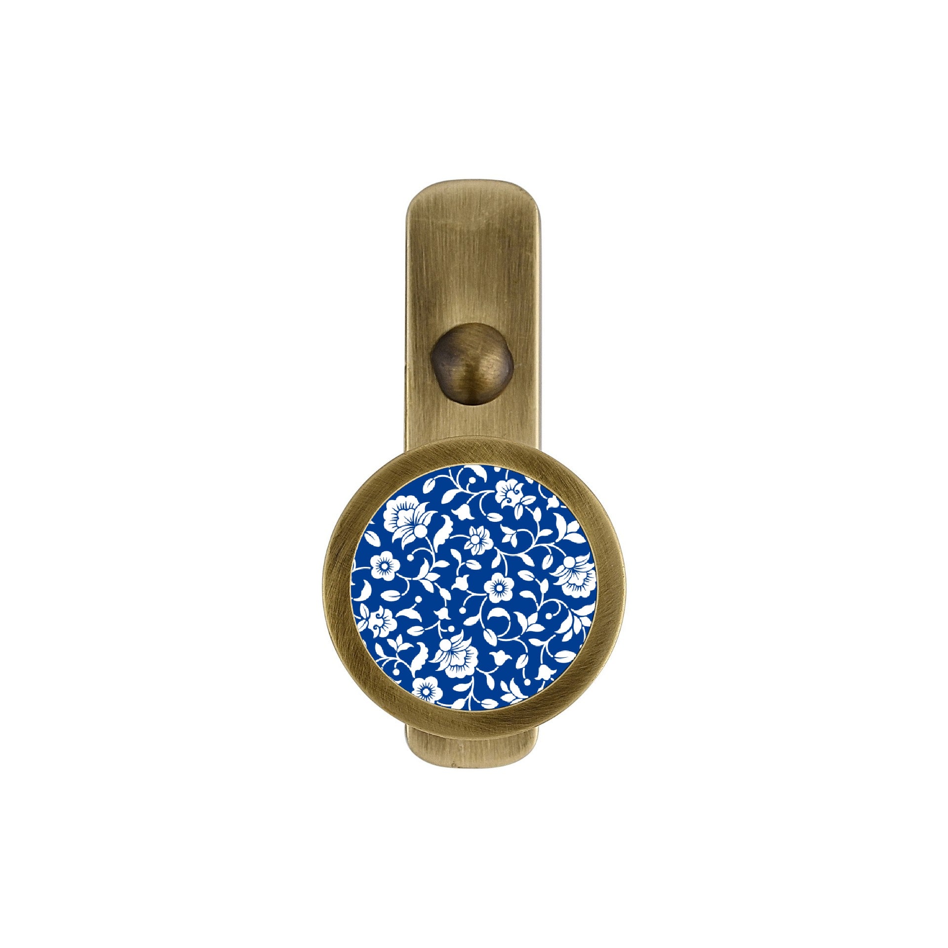 BRASS WALL HOOK WITH BLUE FLORAL PRINT