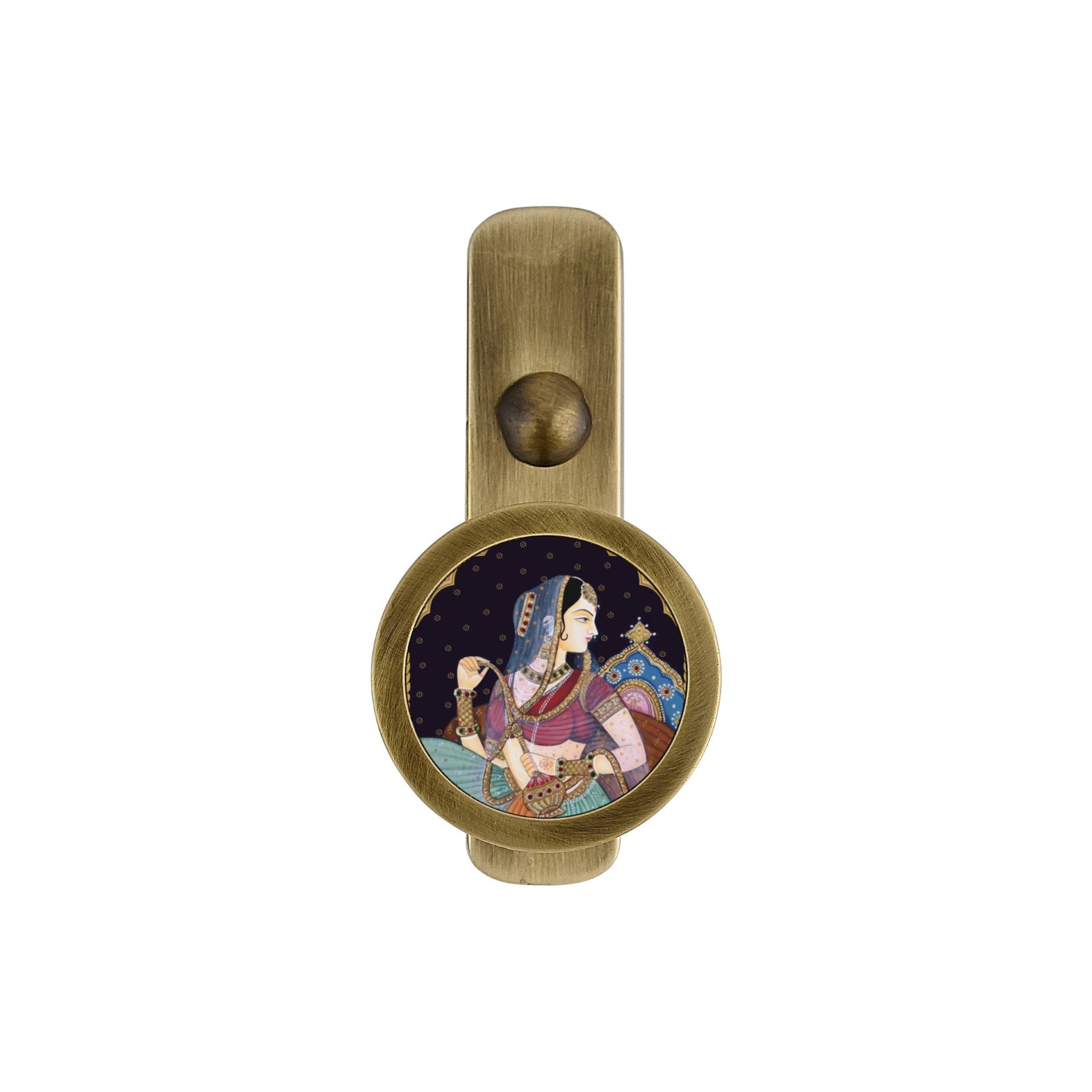 BRASS WALL HOOK WITH MUGHAL ART PRINT