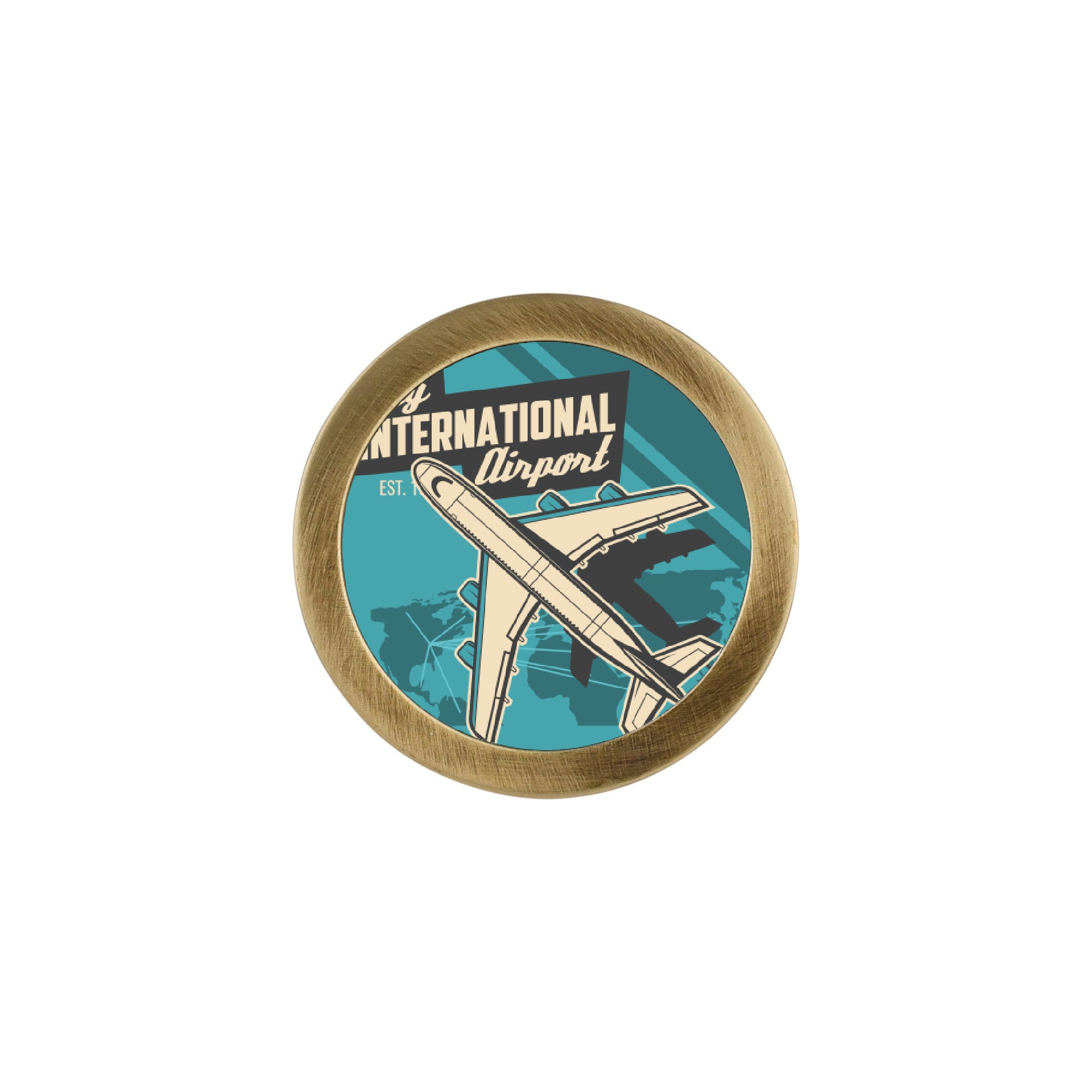 WHITE AIRPLANE PRINT CABINET KNOB