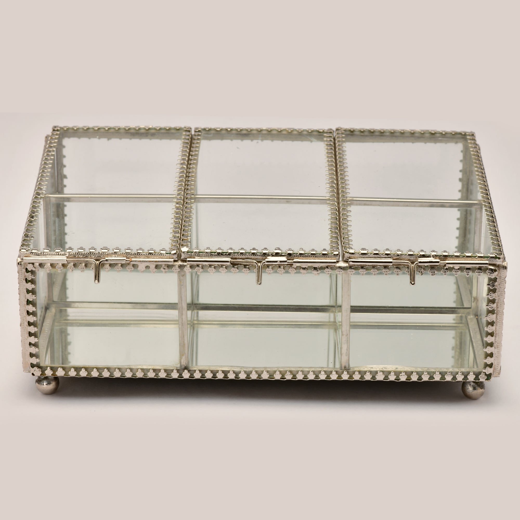Decorative Six Compartment Glass Jewelry Box