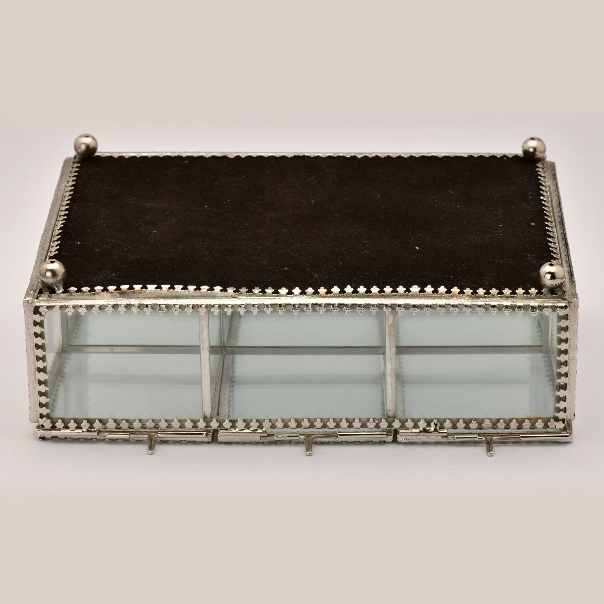 Decorative Six Compartment Glass Jewelry Box
