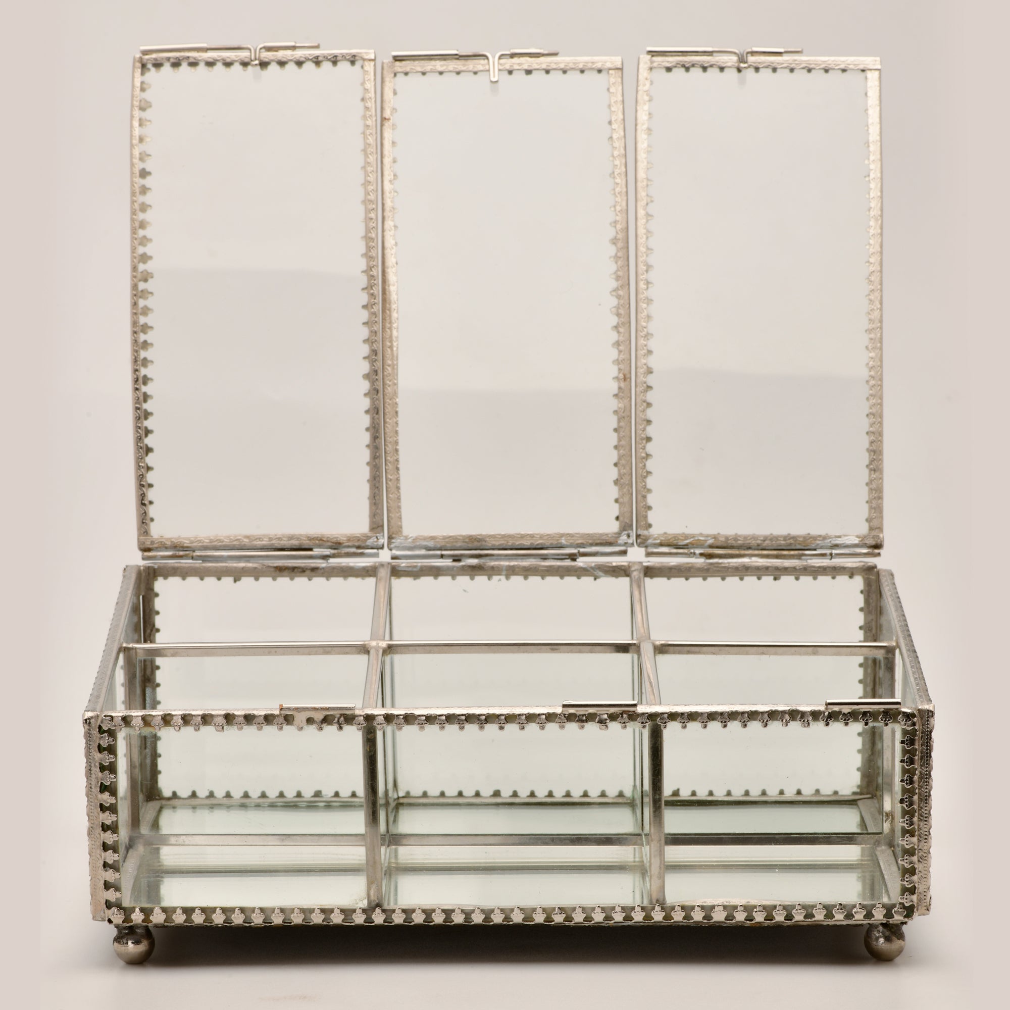 Decorative Six Compartment Glass Jewelry Box