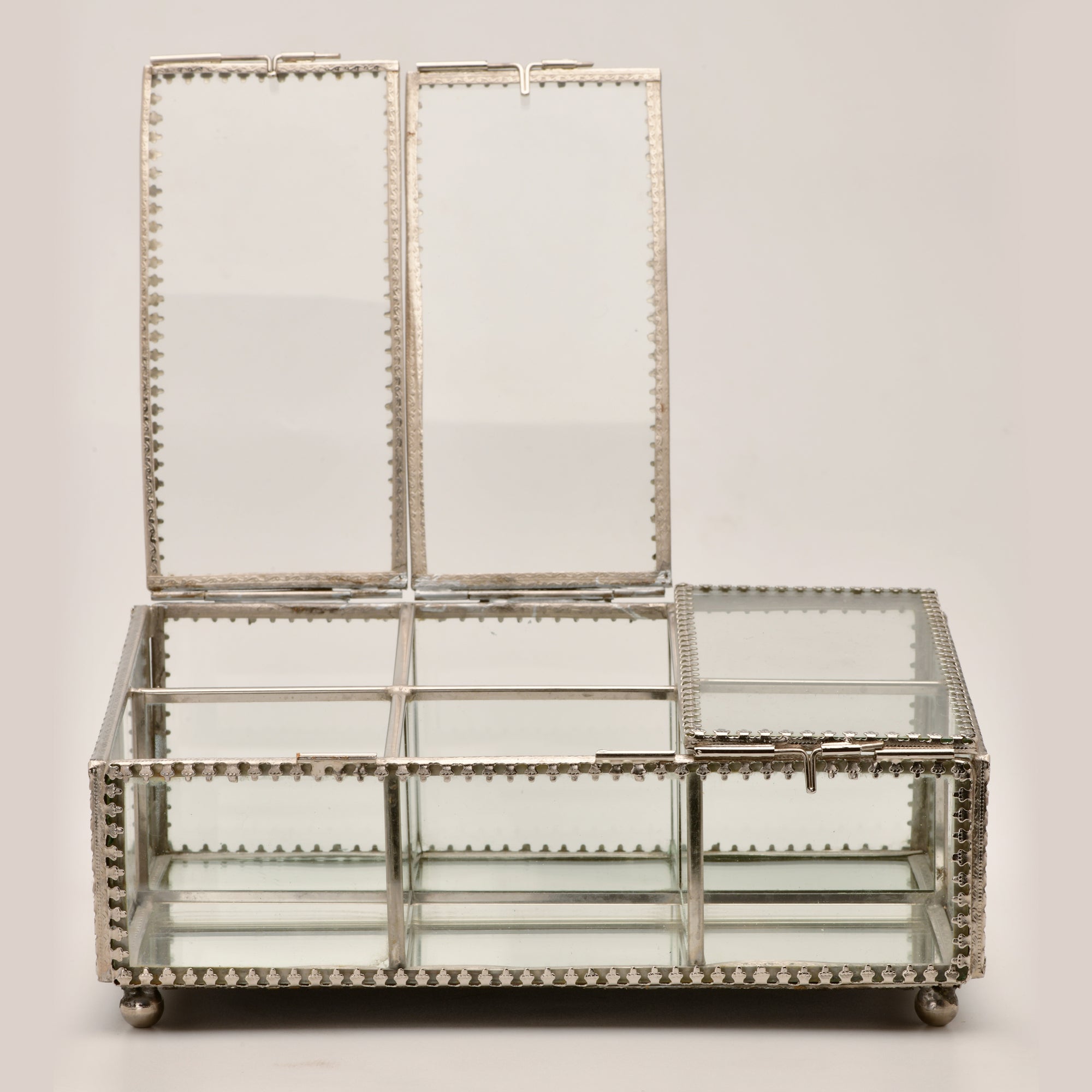 Decorative Six Compartment Glass Jewelry Box