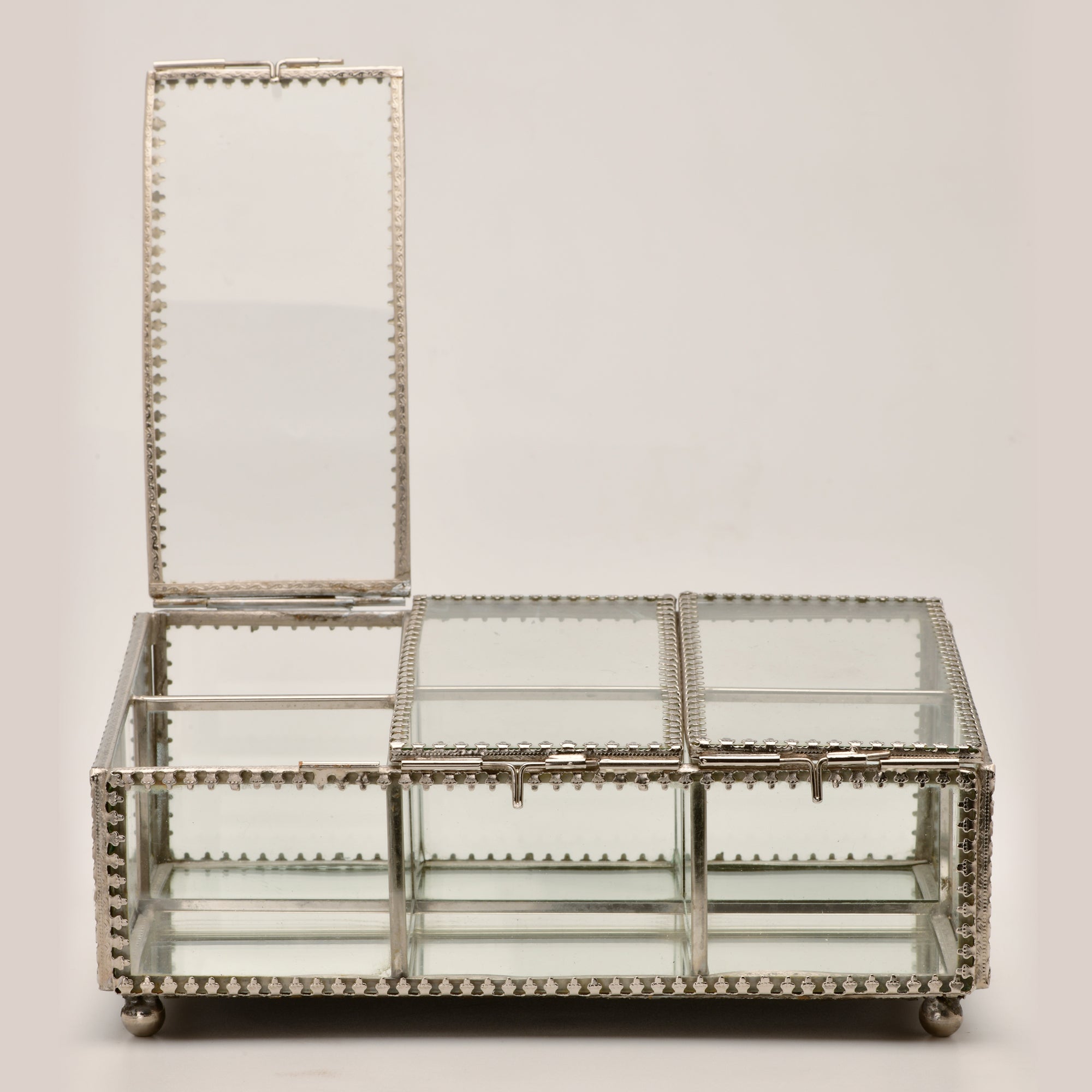 Decorative Six Compartment Glass Jewelry Box