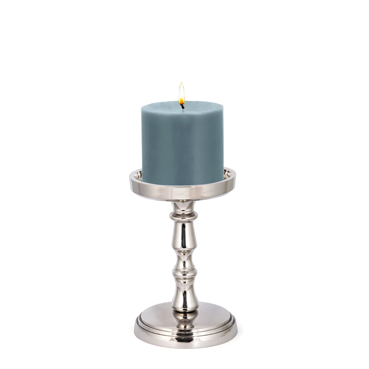 Silver Pillar Candle Holder – Vintage Style Aluminum Home Décor