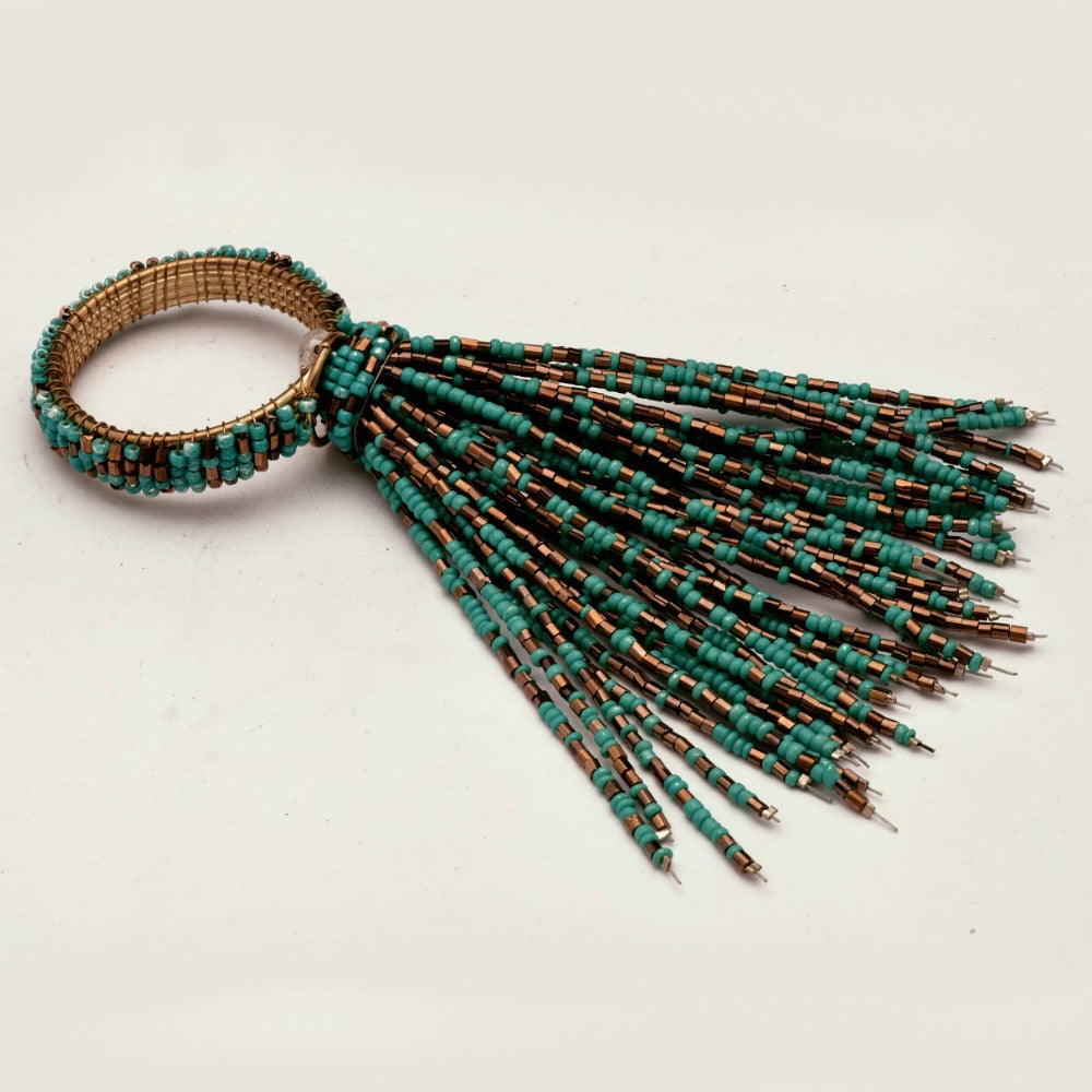 Teal Beaded Napkin Rings - Set of 4