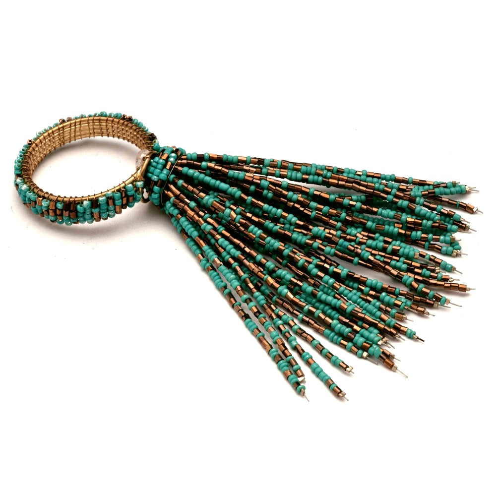 Teal Beaded Napkin Rings - Set of 4