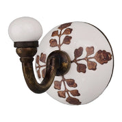 Ceramic Wall Hook – Brown Etched Leaf Pattern