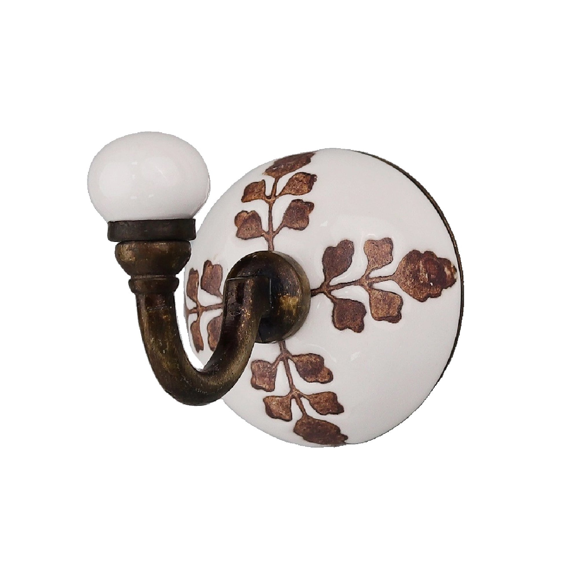 Ceramic Wall Hook – Brown Etched Leaf Pattern