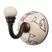 Ceramic Wall Hook – Brown Etched Leaf Pattern