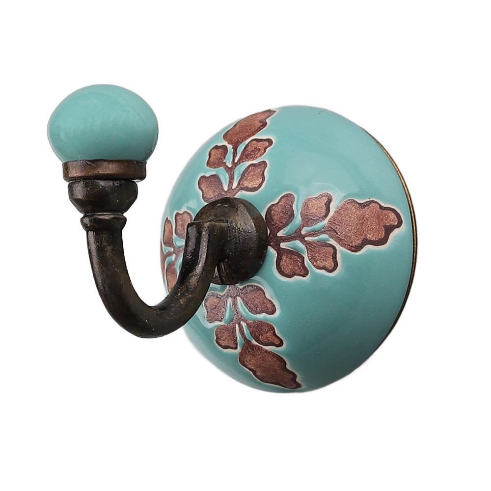 Ceramic Wall Hook – Brown Etched Leaf Pattern
