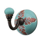 Ceramic Wall Hook – Brown Etched Leaf Pattern