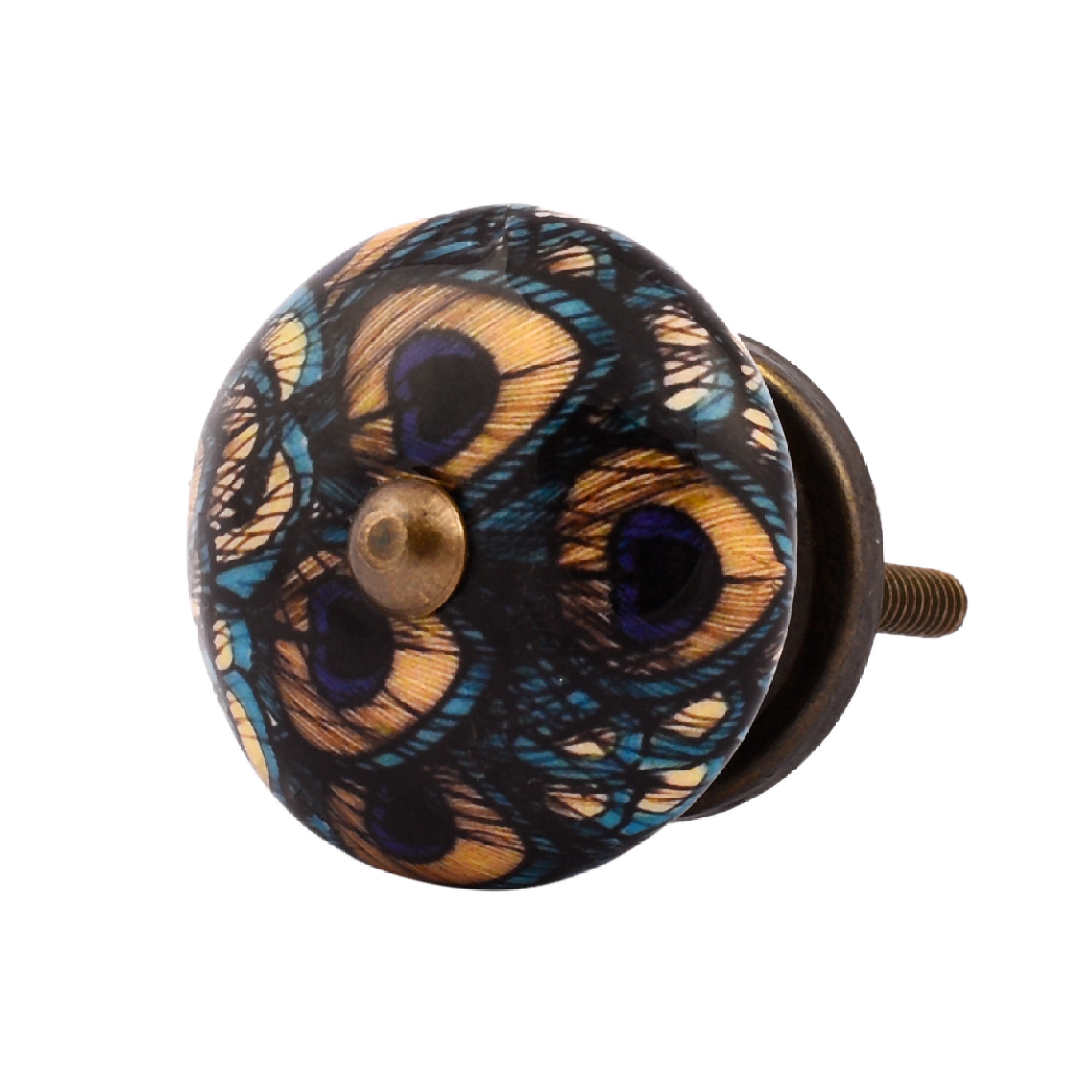 Peacock Feather Enamel Cabinet Knob
