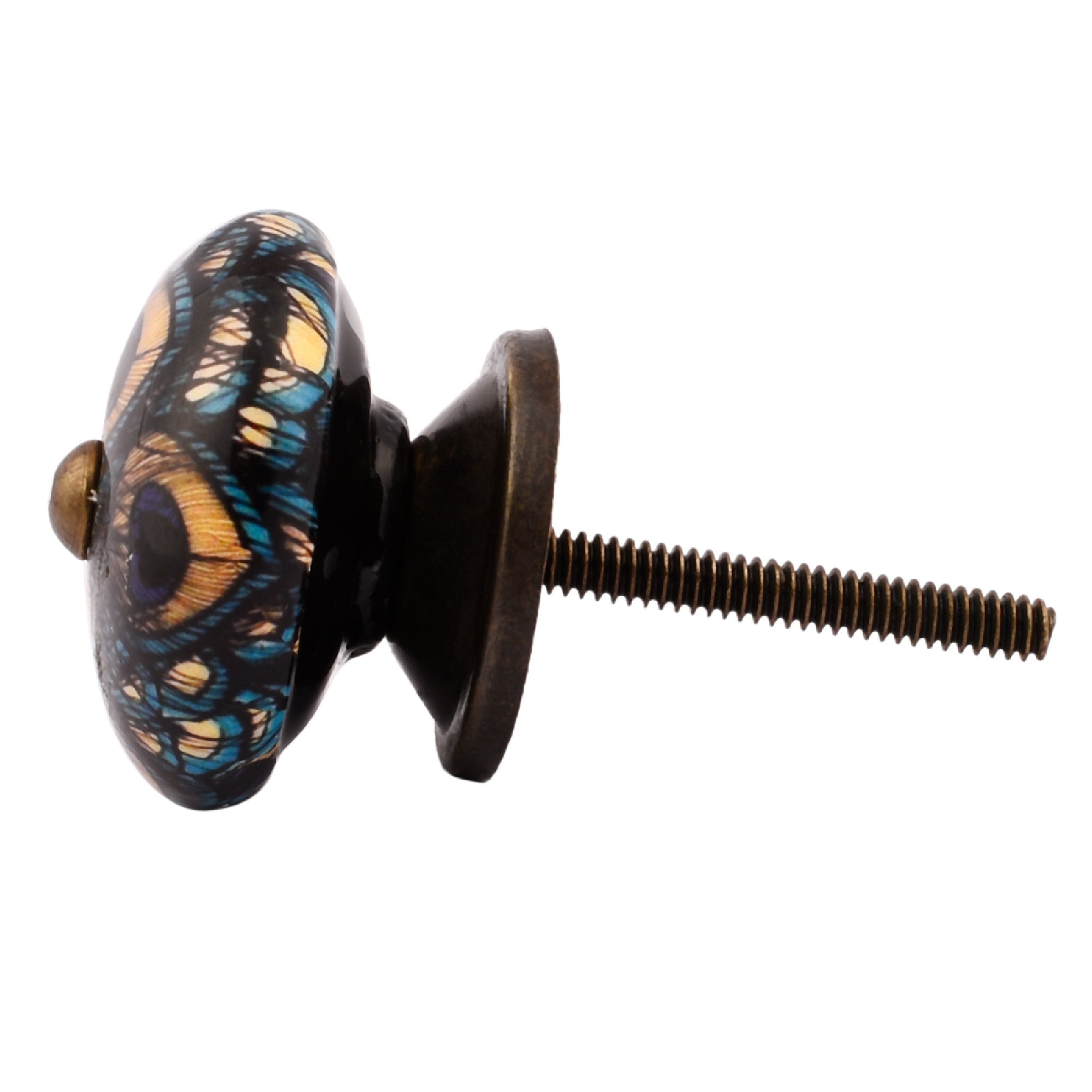 Peacock Feather Enamel Cabinet Knob