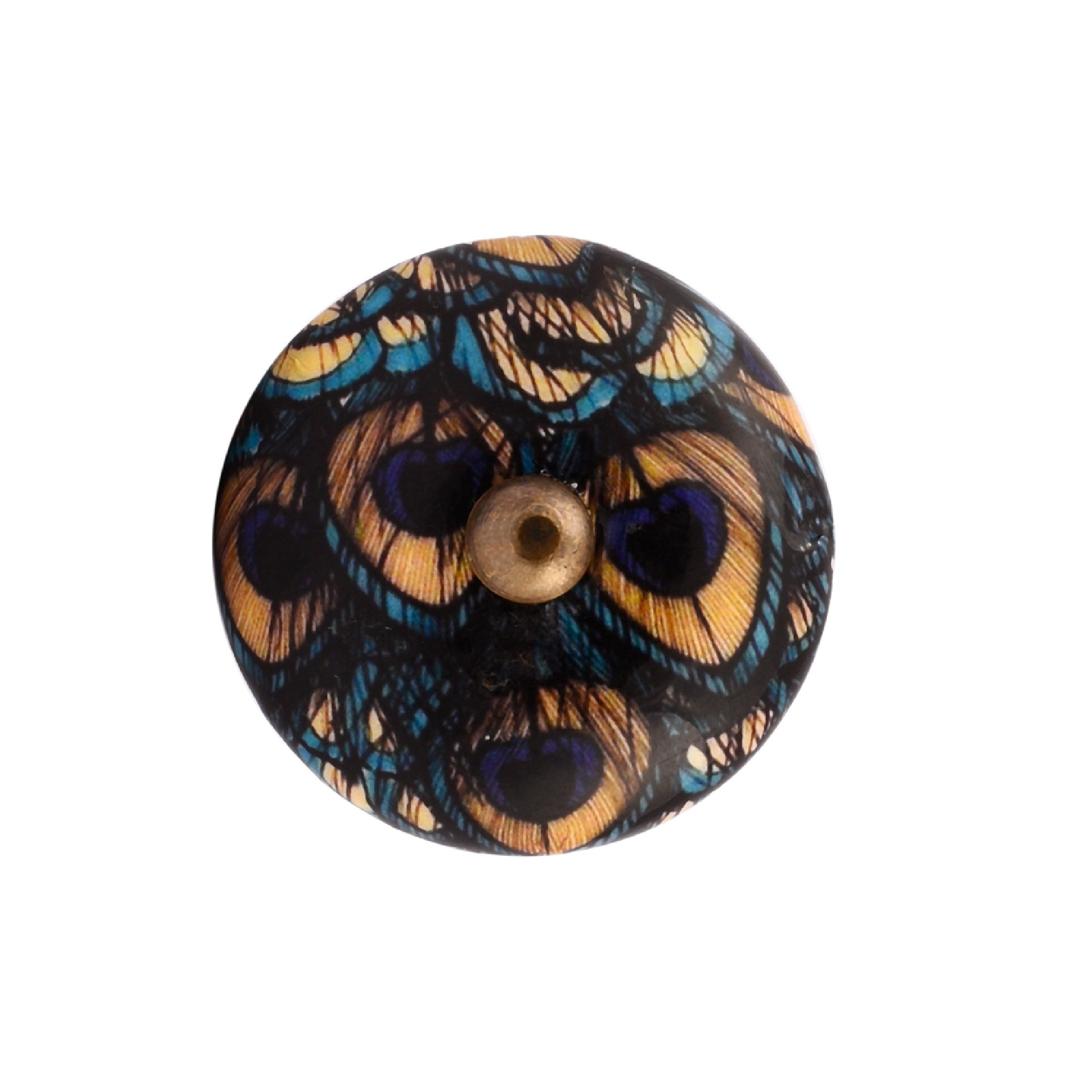 Peacock Feather Enamel Cabinet Knob