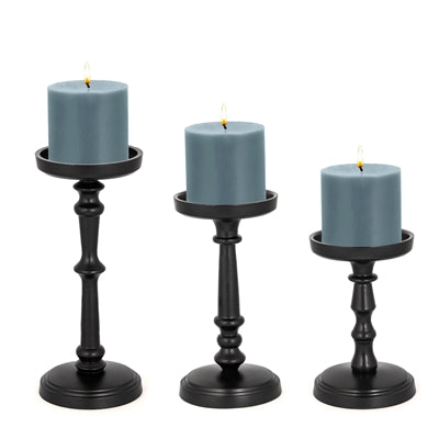 Black Pillar Candle Holder Set