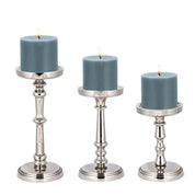 Silver Pillar Candle Holder Set