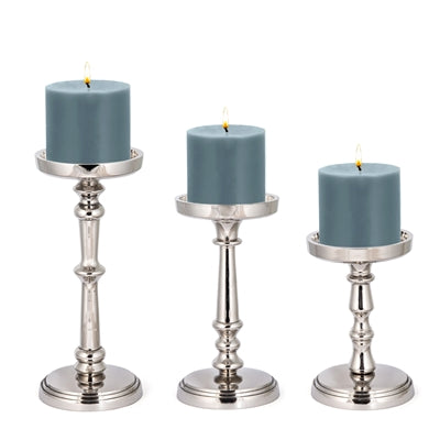 Silver Pillar Candle Holder Set