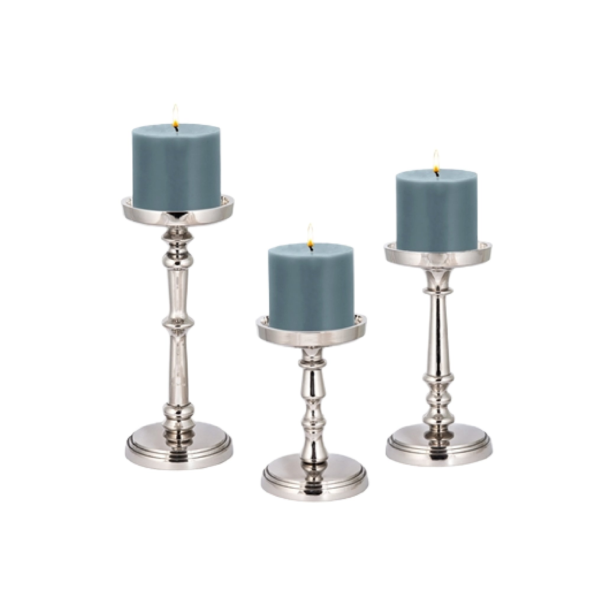 Silver Pillar Candle Holder Set
