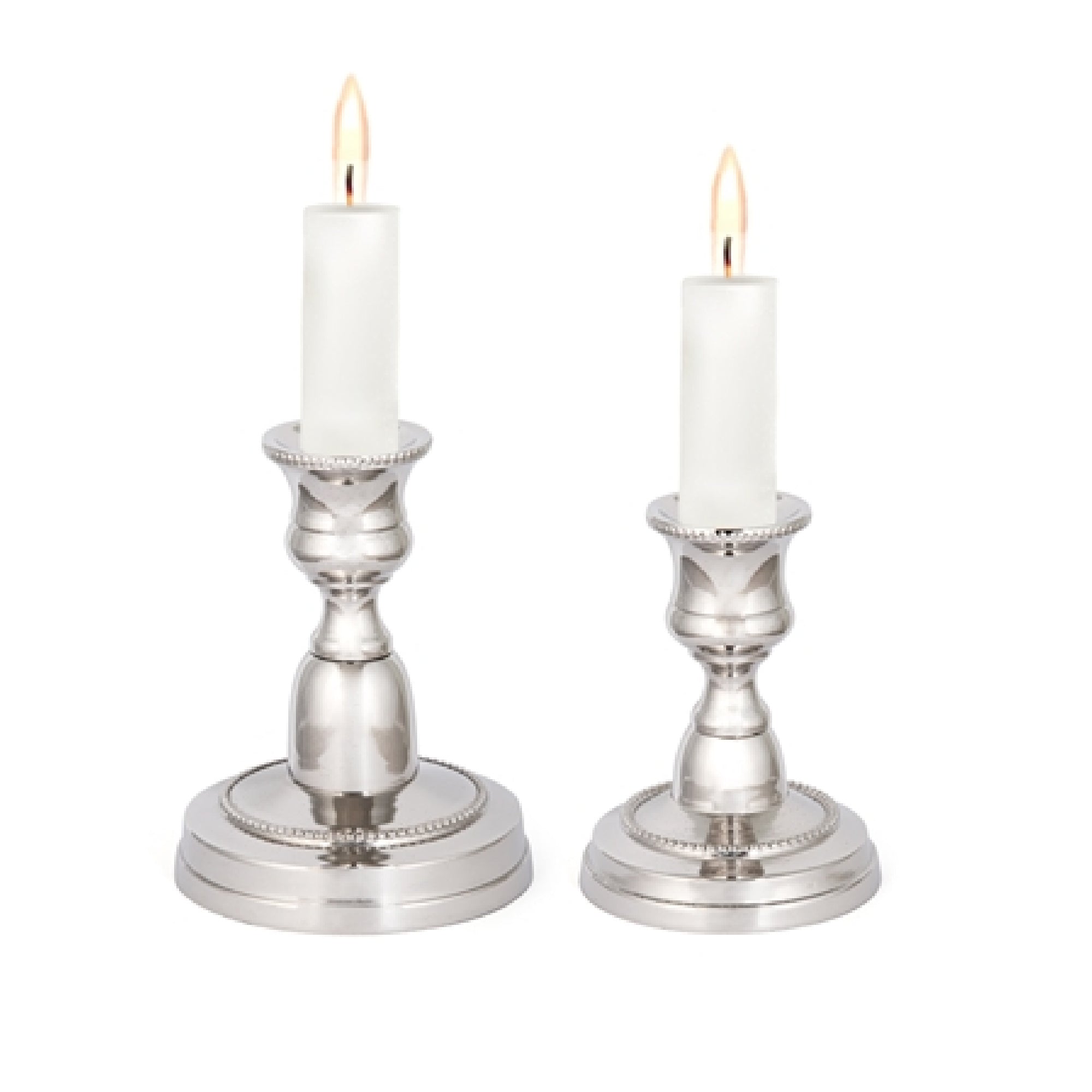Beaded Metal Candlestick Holders – Ornate Vintage Silver Finish, Set of 2