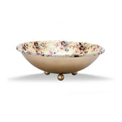 Enamel Serve Bowl with Floral Pattern & Gold Finish