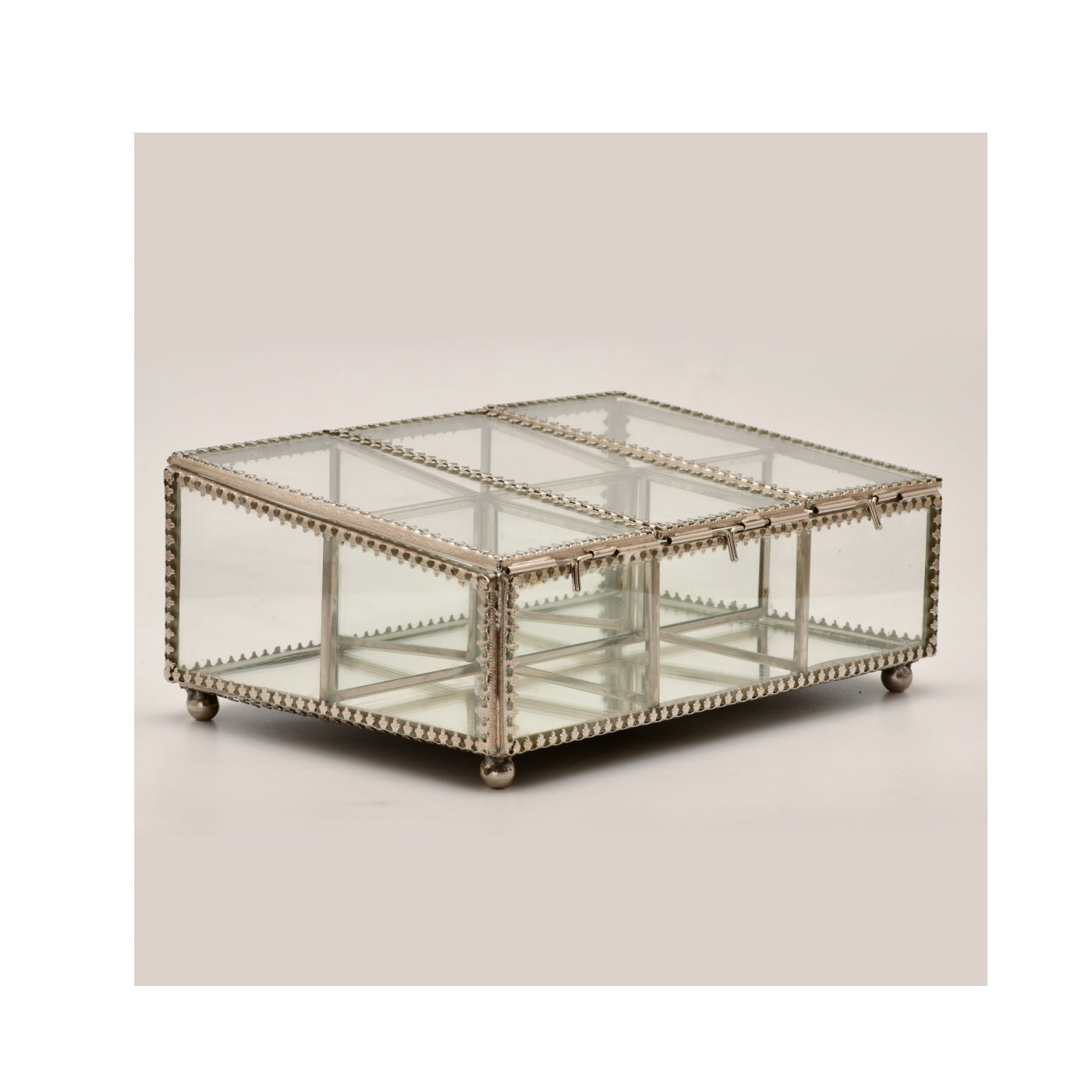 Decorative Six Compartment Glass Jewelry Box