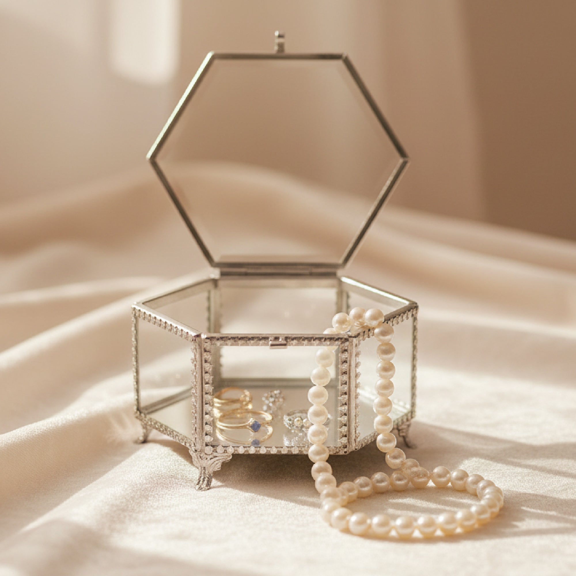 Hexagonal Glass Jewelry & Keepsake Box