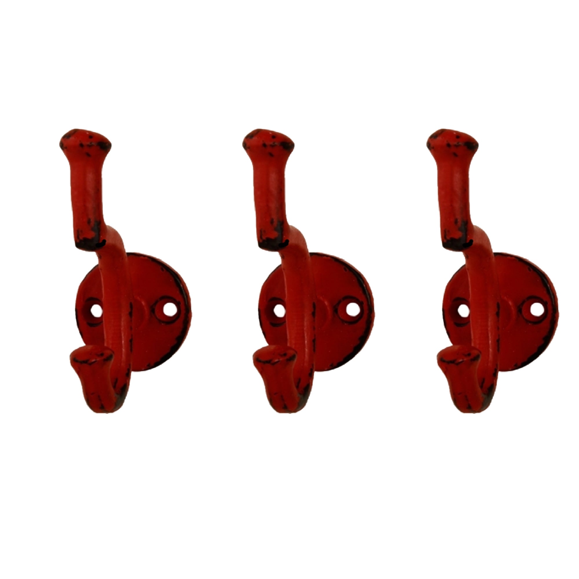Wall Hook in Distressed Red - Set of 3
