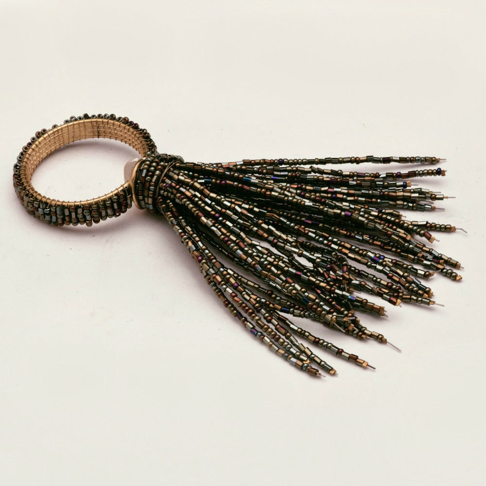 Brown Beaded Napkin Rings - Set of 4