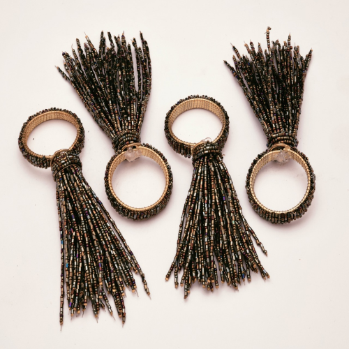 Brown Beaded Napkin Rings - Set of 4
