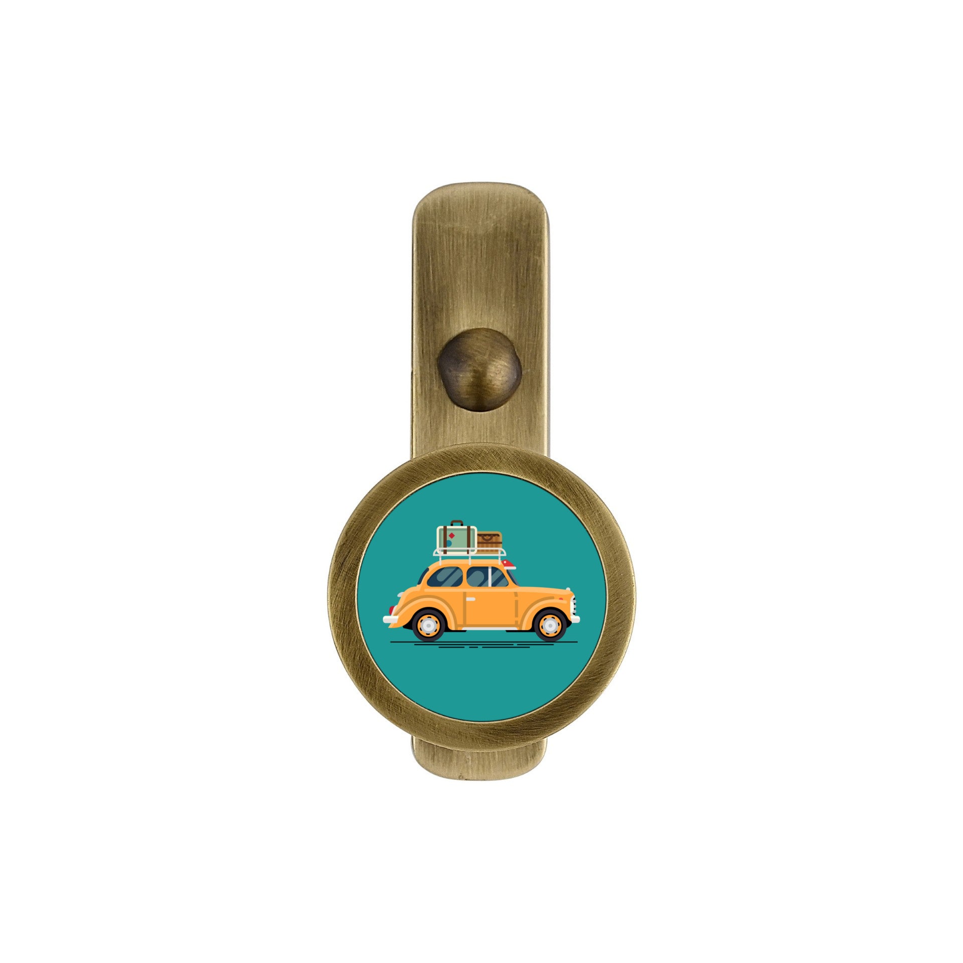 BRASS WALL HOOK WITH CAR PRINT