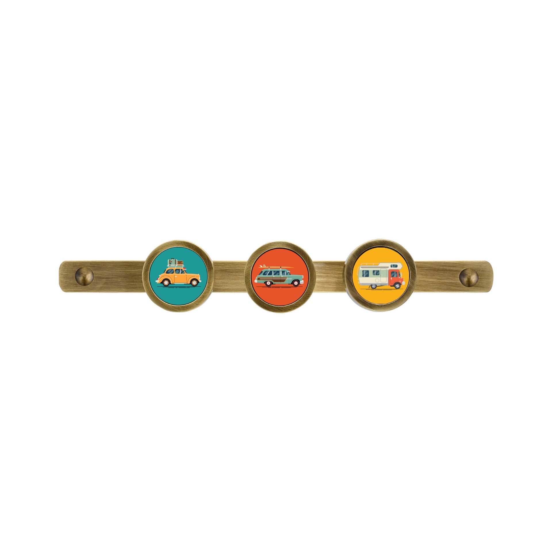 TRIPLE HOOK RACK WITH RETRO CAR PRINTS