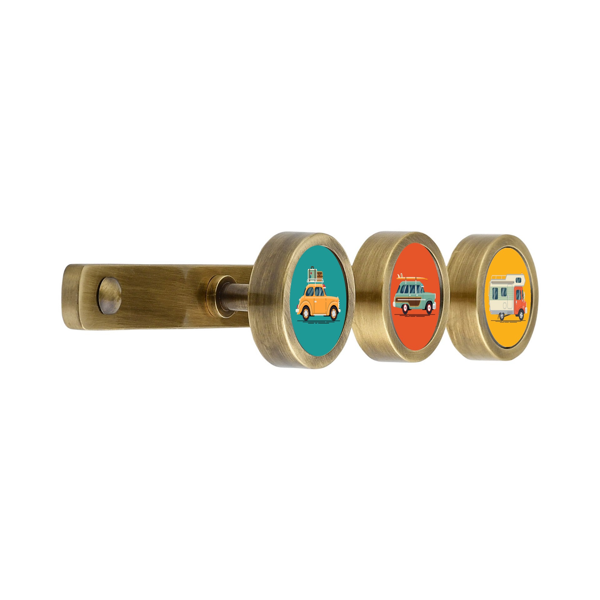 TRIPLE HOOK RACK WITH RETRO CAR PRINTS