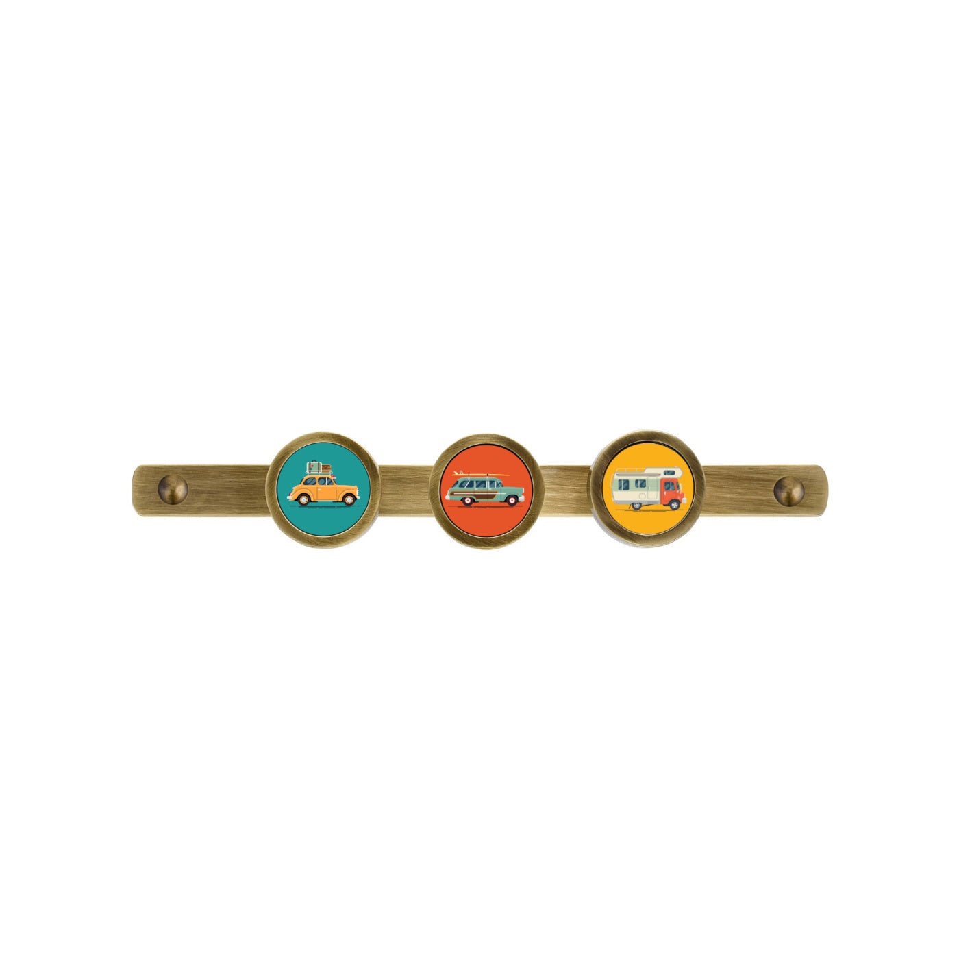 TRIPLE HOOK RACK WITH RETRO CAR PRINTS