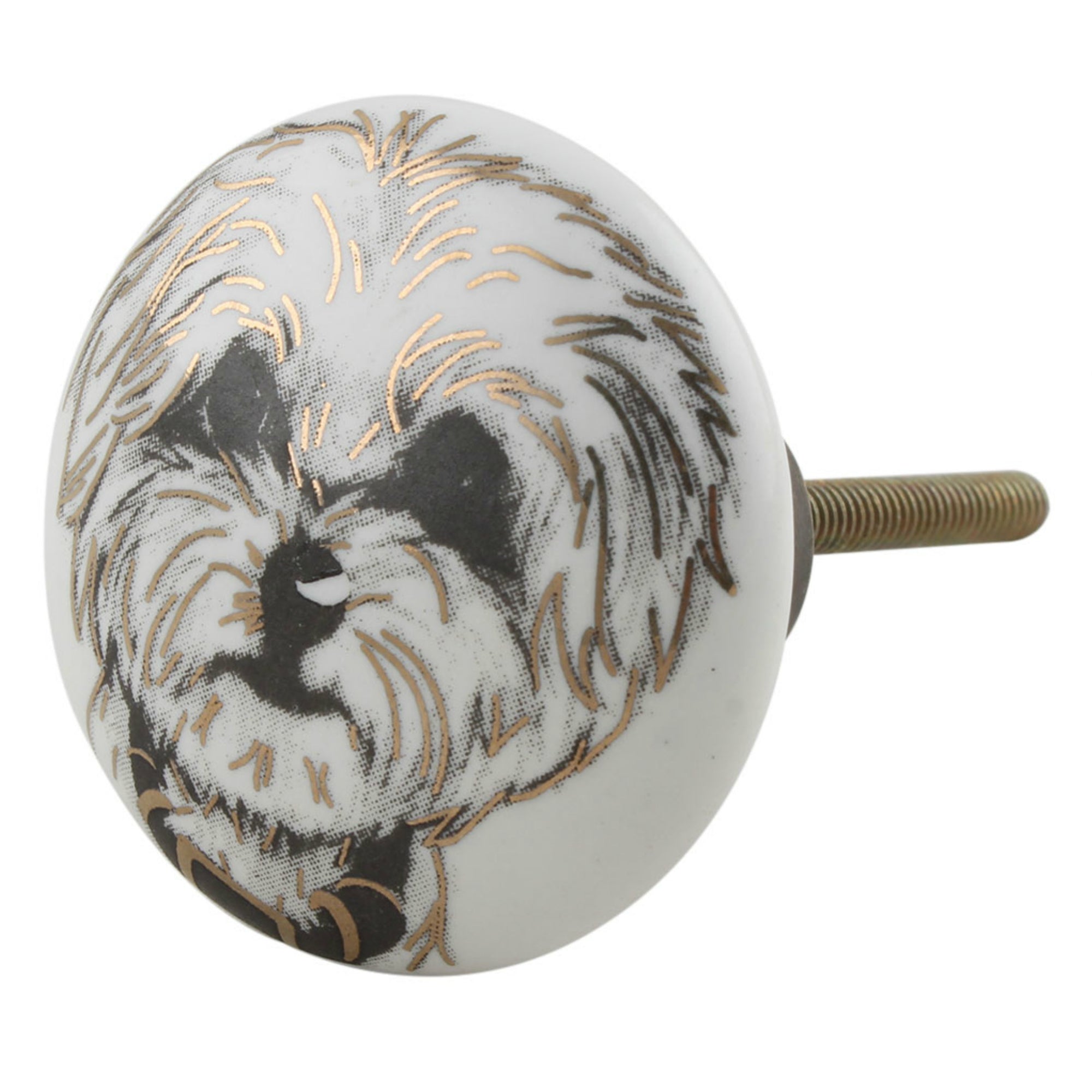 Black & Gold Dog Face Ceramic Cabinet Knob