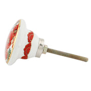 Red Gold Poppy Flower Ceramic Cabinet Knob