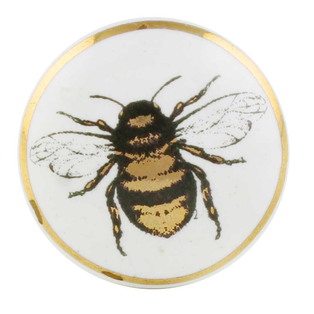 Golden Bumble Bee Print Ceramic Cabinet Knob