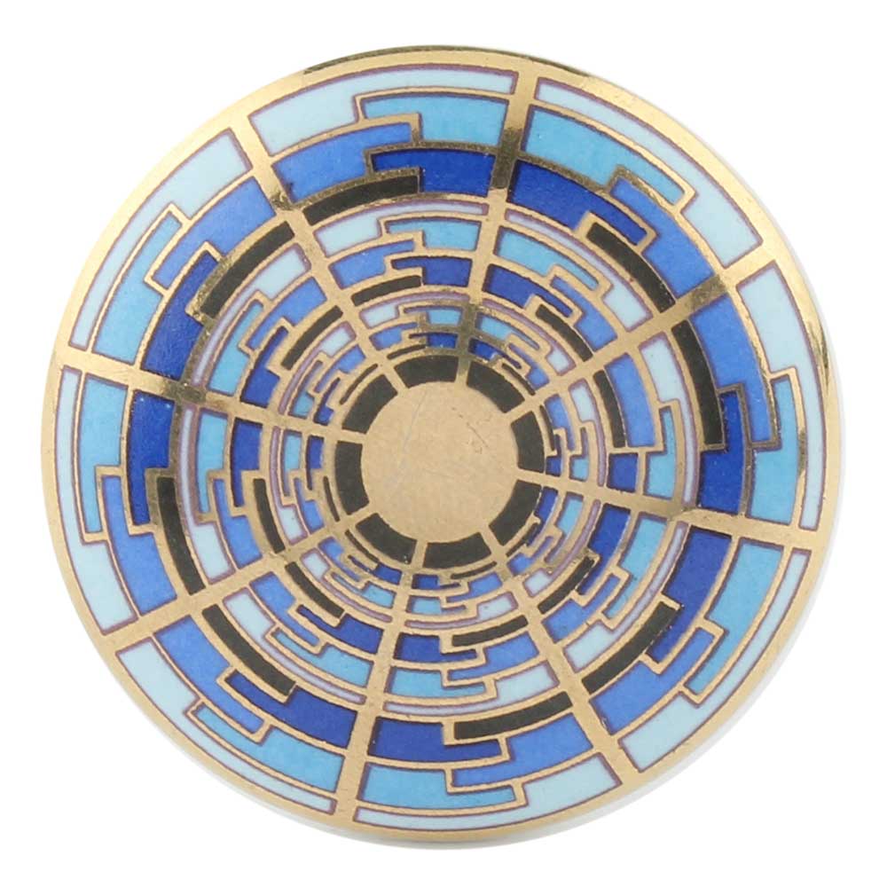 Blue Geometric Ceramic Cabinet Knob with Gold Detail