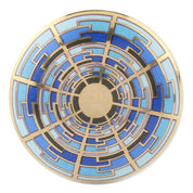 Blue Geometric Ceramic Cabinet Knob with Gold Detail