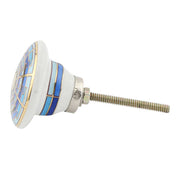 Blue Geometric Ceramic Cabinet Knob with Gold Detail