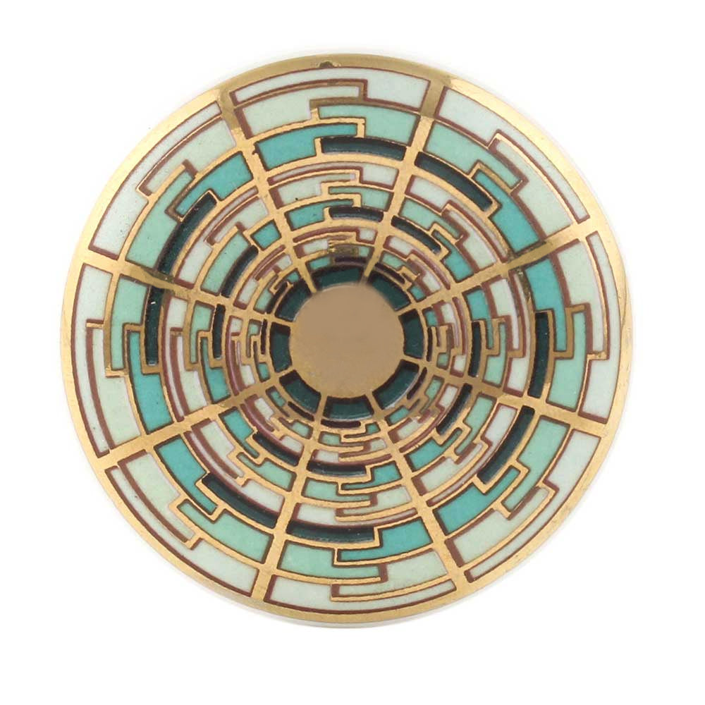 Emerald Geometric Ceramic Cabinet Knob with Gold Detail