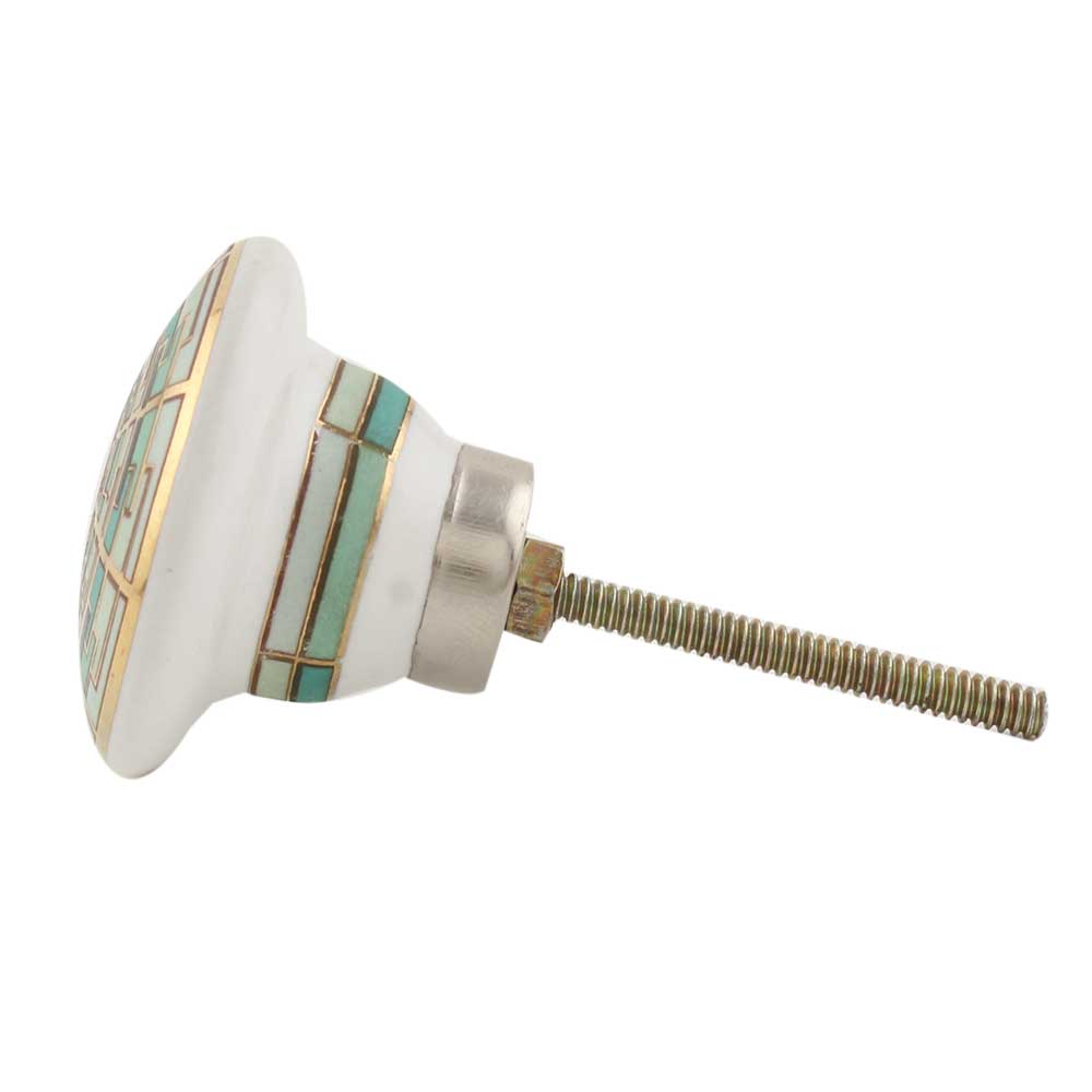 Emerald Geometric Ceramic Cabinet Knob with Gold Detail