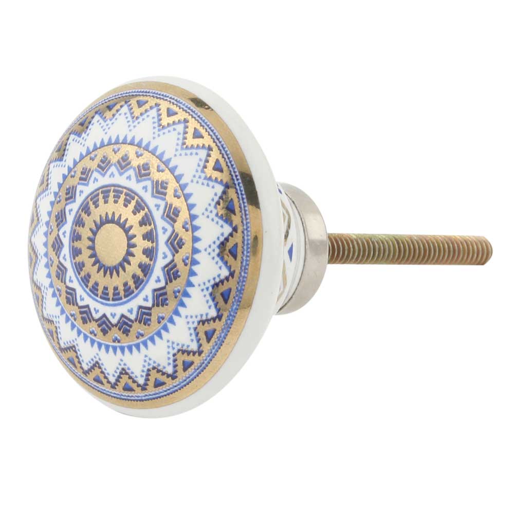 Ceramic Geometric Blue & Gold Cabinet Knob