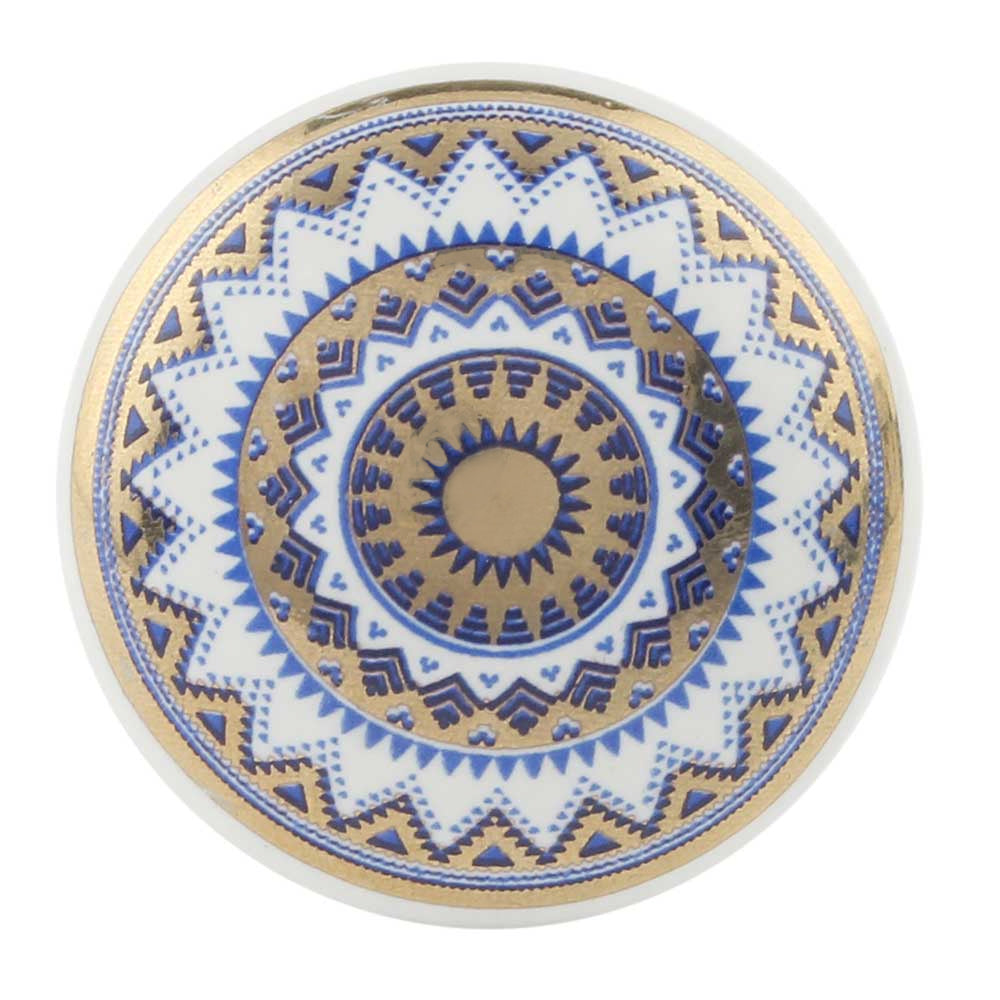 Ceramic Geometric Blue & Gold Cabinet Knob