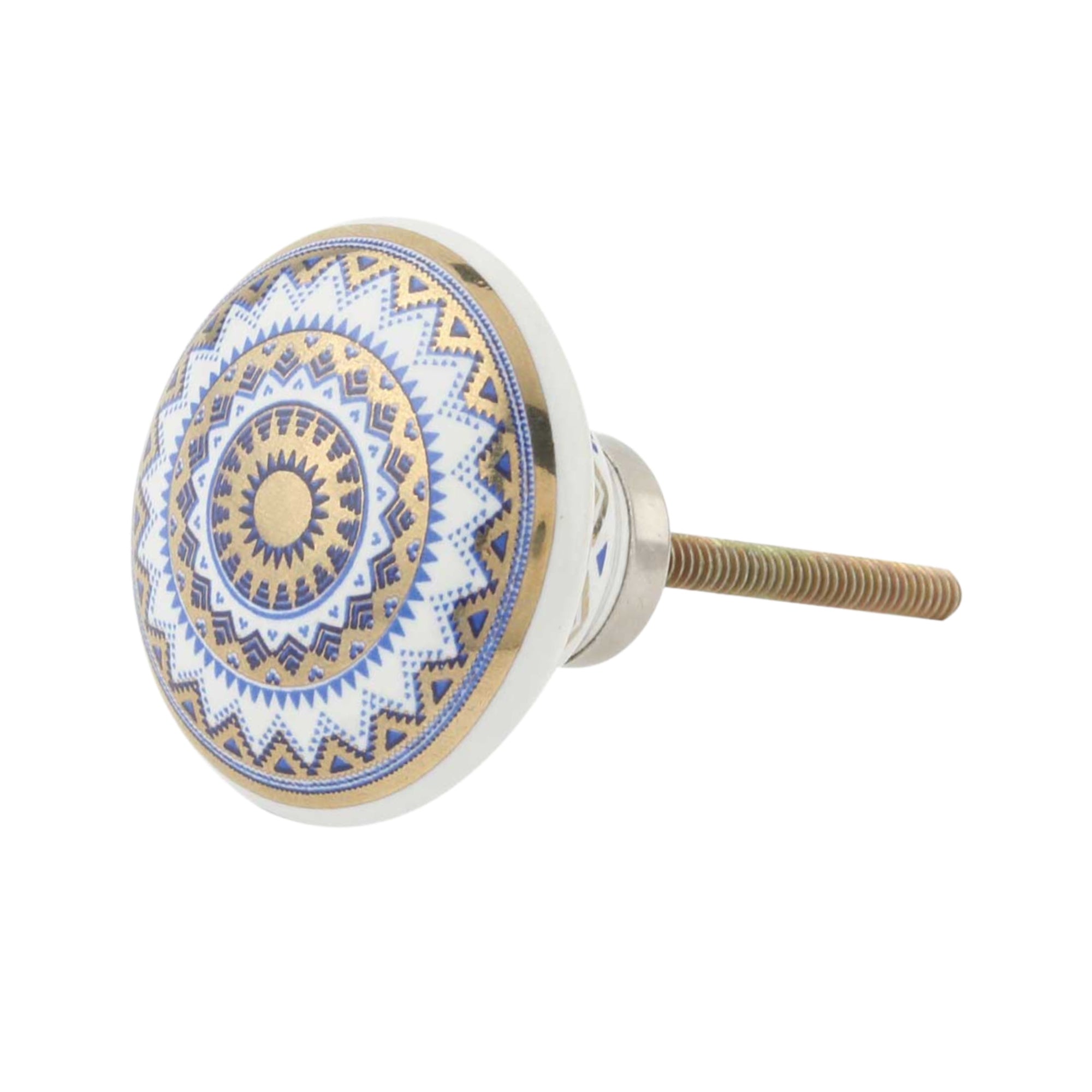 Ceramic Geometric Blue & Gold Cabinet Knob