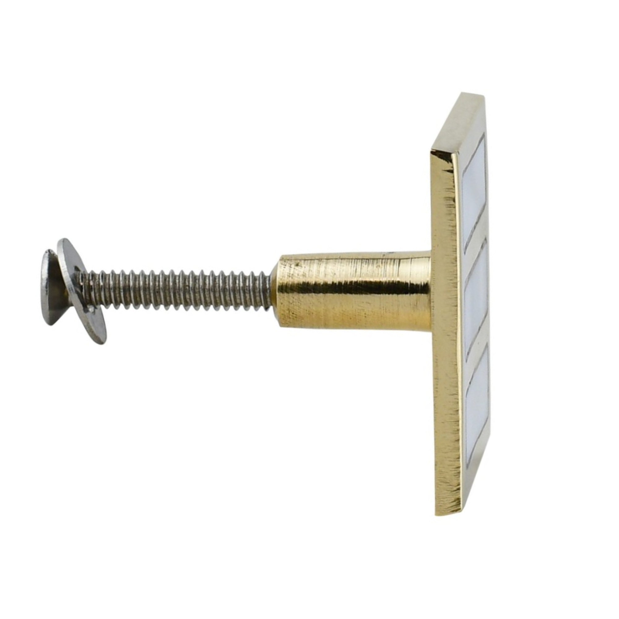 Square Brass Cabinet Knob with Mother of Pearl Inlay